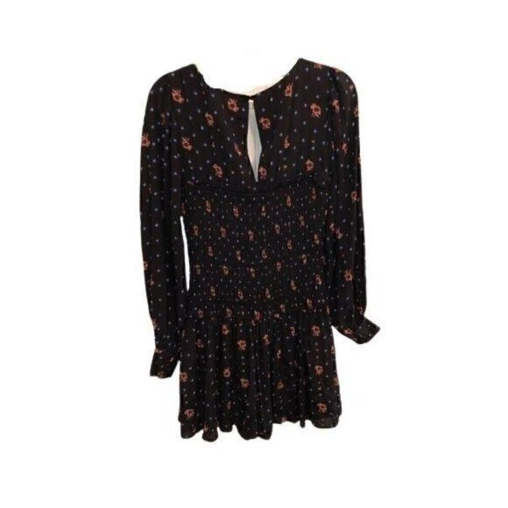 Free People NEW $128 Black A-Line Smocked Dress S‎
